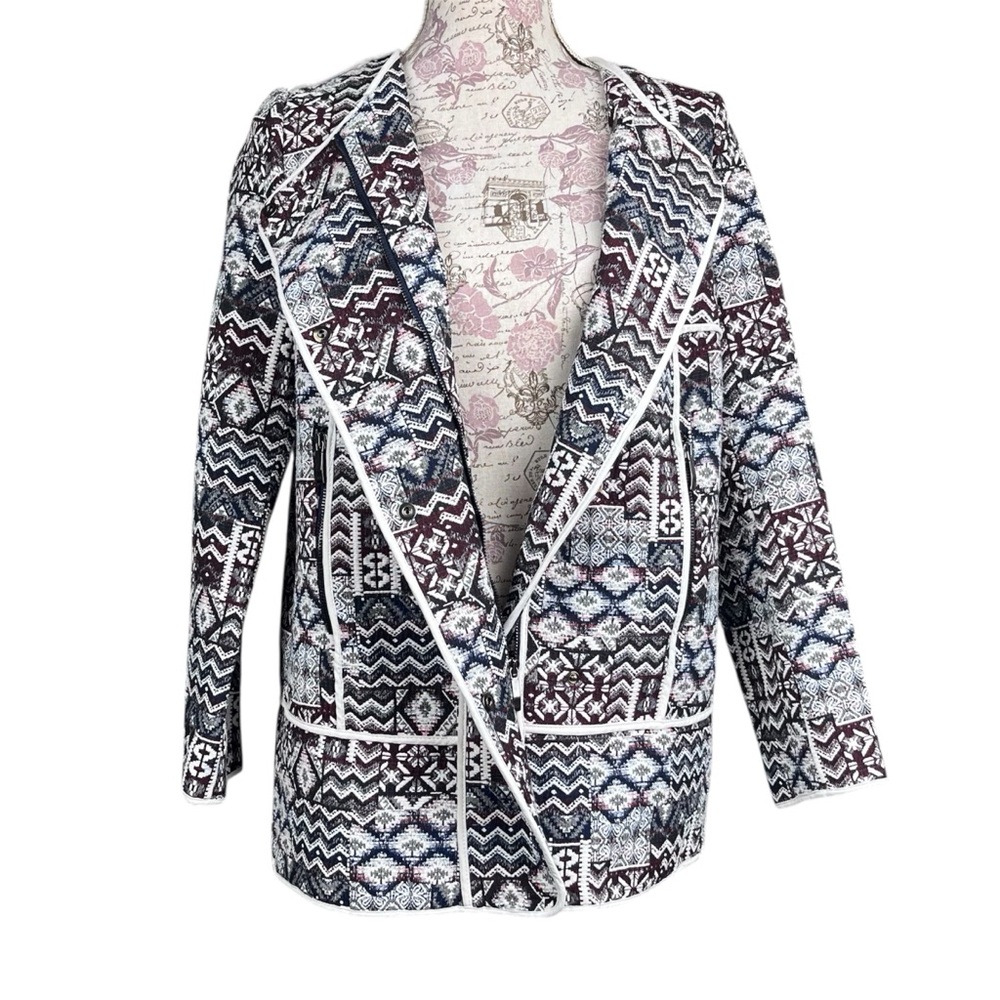ZARA Women’s Moroccan Tapestry Blazer Jacket M | Boho Chic Pockets Bold Pattern